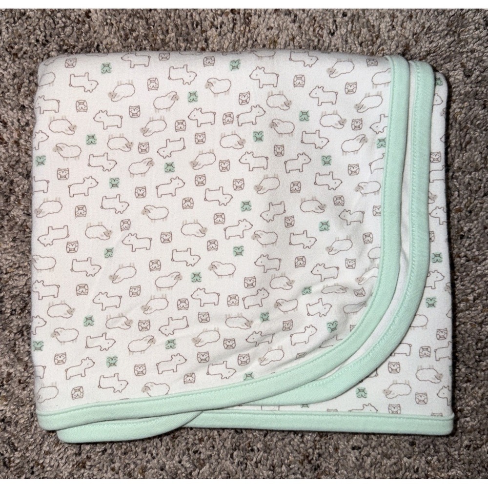 Precious Firsts Baby Blanket Owl Sheep Bear Lamb Cotton White Green Brown Carter